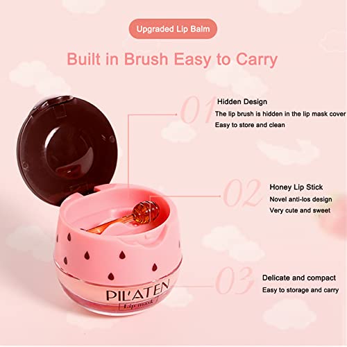 2 Pack Bee Balm Lip Balm Honey Pot, Exfoliating Honey & Strawberry Propolis Lip Mask, Hydrating & Prevention Dry And Cracked Lip Scrubs Exfoliator Lip Sleeping Mask Reduces Lip Lines With Brush Lip Care #TOP2