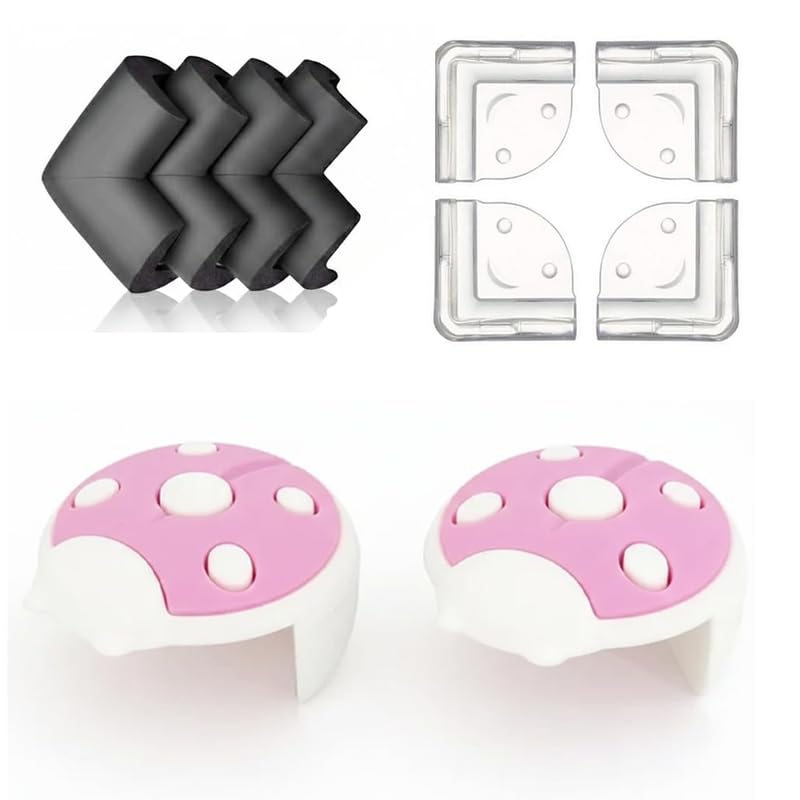 Image of Safe-O-Kid Basic Corner Safety Combo | 4 NBR Corner Protectors, 4 Smiley Shape Corner Guards & 2 Tear Shape Corner Protectors | Soft Furniture Edge Protection Childproofing Kit - Assorted