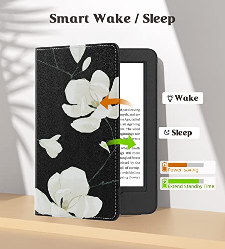 Image of MoKo Case Fits All-New 6 inch Kindle (11th Generation, 2022 Release) / Kindle (11th Gen,2019) /Kindle (8th Gen, 2016), Ultra Lightweight PU Shell Cover with Auto Wake /Sleep, Black & White Magnolia