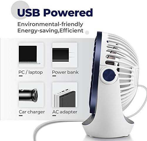 OCOOPA Wentylator USB, mały wentylator biurkowy, silny przepływ powietrza, cicha praca 3 prędkości, głowica obrotowa 360 °, przenośny, odpowiedni do biura, domu i na zewnątrz (Ciemnoniebieski)