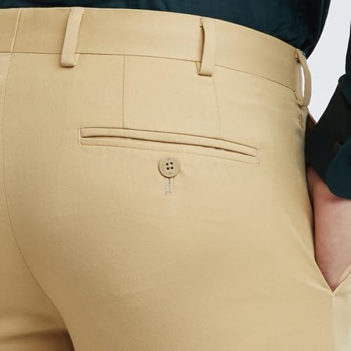 Image of Raymond Men Slim Fit Solid Pattern Polyester Blend Pleatless Formal Trouser
