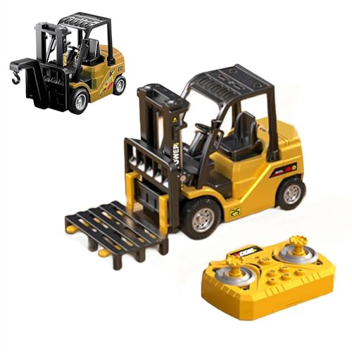 Image of 1/64 Full Proportional RC Forklift Toy,2 in 1 Transformable Lift Fork & Hook with Lights & Sounds,Mini Remote Control Forklift Truck with Flatbed Tow Truck,Christmas Birthday Gift