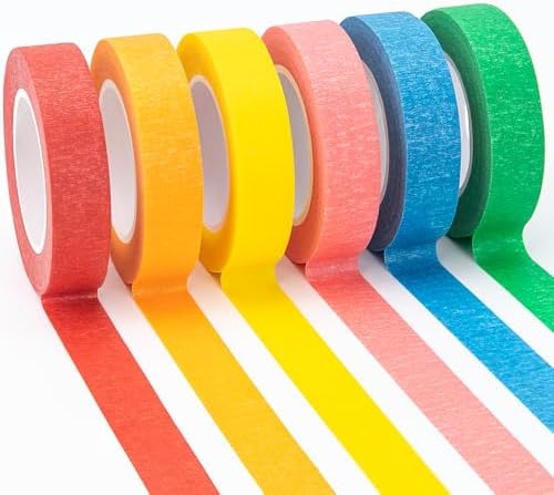 OWLKELA 6 Rolls Masking Tape, 0.6" x 16 Yard Per, Rainbow Colors