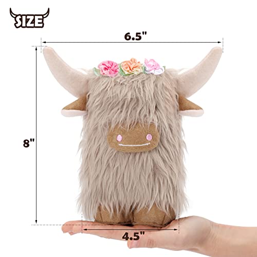 Upltowtme Highland Cow Gnomes With Flowers, Brown Scottish Tomte Doll Decor, Farmhouse Nordic Dwarf Home Decoration, Calf Gnome Herd Collection, Travel Nursery Gift For Her, Set Of 2 #TOP2