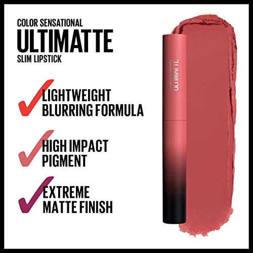MAYBELLINE Color Sensational Ultimatte Matte Lipstick, Non-Drying, Intense Color Pigment, More Blush, Rose Pink, 1 Count - Thumbnail 4