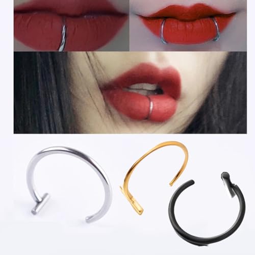 QUXVUIS Anneau à lèvres titane acier circulaire Clip percé corps breloque pour hommes cerceaux manchette Piercing nez cerceau unisexe corps mode, Doré, 1.0 * 10mm – vue 2