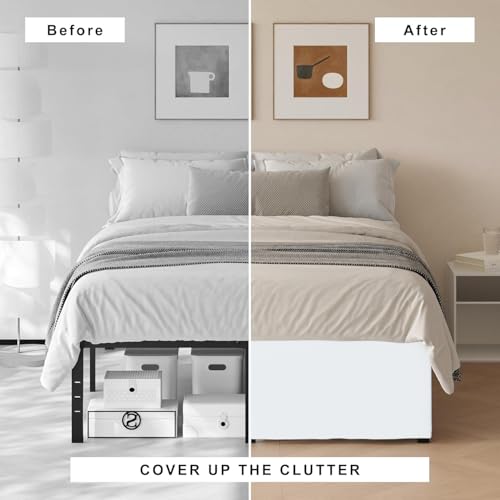 Bedskirts Queen Size – 100% Natural Cotton 800TC Split Corner White Queen Bedskirt 16 inch Drop – Center & Corner Pleats (White, Queen 16\" Drop)