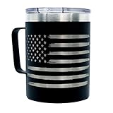 Military Gift Shop 12 Oz American Flag Black Double Wall Vacuum Insulated Stainless Steel USA | Flag 12oz Coffee Mug