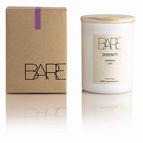 Bare Kollections Serenity Lilac Scented Candle - 11 Ounces - Natural Coconut Soy Candle, Stress Relief, Long Burn Time, Made in USA - Aromatherapy Candle