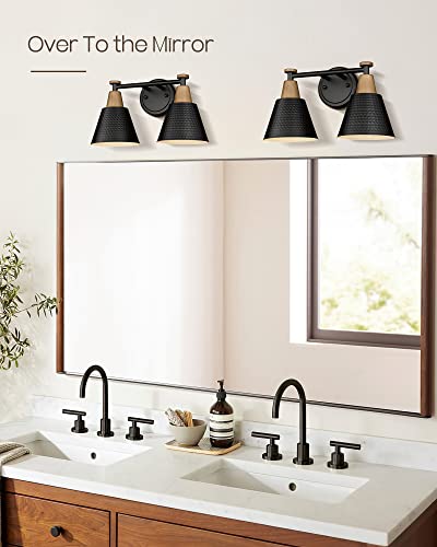 Femila Black Bathroom Light Fixtures, 2-Light Bathroom Vanity Lights Over Mirror With Hammered Metal Shade, Modern Wall Sconces Lighting For Kitchen Bedroom Living Room, 4Fg59B-2W Bk #TOP2