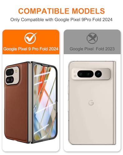 Coque Pixel 9 Pro Fold en cuir véritable marron avec protection écran - 2