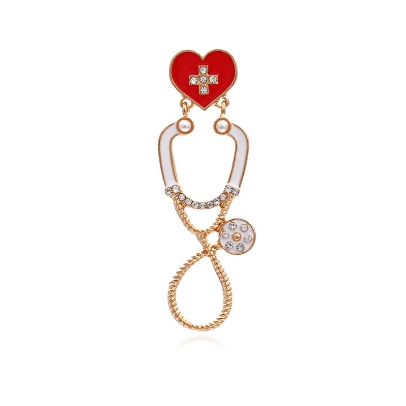 Image of coadipress Stethoscope Brooch Pins for Nurses Doctors Personality Enamel Nurse Medicine Stethoscope Heartbeat Brooches Backpack Clothing Fashion Accessories Jewelry