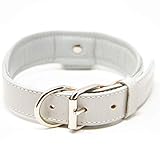 Logical Leather Deluxe Padded Genuine Full Grain Leather Collar (Medium, Grey)