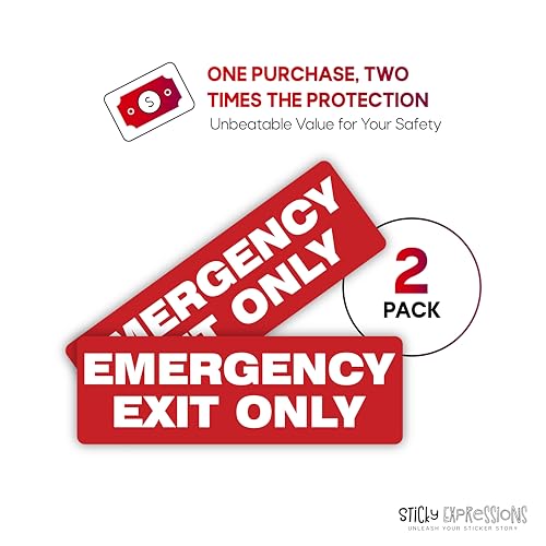 Sticky Expressions | Emergency Exit Only Sign Stickers (2 Pack), 8.75x3 – Strong Adhesive, Durable, Waterproof Exit Sign Stickers for Doors and Walls – Perfect for Emergency Exit Only Signage.