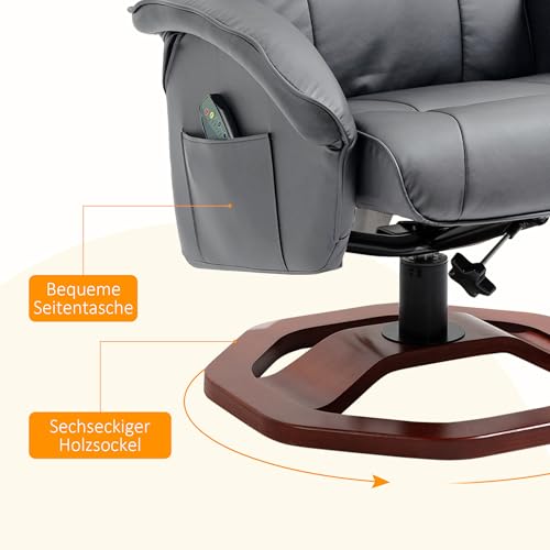 HOMCOM Relaxsessel Massagesessel mit Hocker Fernsehsessel mit Liegefunktion 360° drehbar mit Seitentasche Kunstleder 73 x 83 x 106cm Dunkelgrau – Bild 7