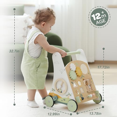Wooden Baby Push Walker Adjustable Speed Montessori Walker with Activity Center for Boys, Girls and Toddler Toy for Ages 1-3 - Thumbnail 7