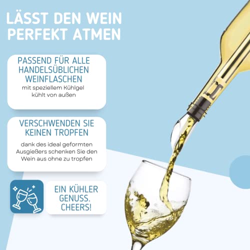 Foto von VINO NINO Weinkühlstab aus Edelstahl mit Ausgießer & Verschluss - nützlicher Flaschenkühler Weinzubehör Geschenk für Weinliebhaber Weinkühler Set für Rot & Weißwein - Stab mit Dekanter für Weinkenner