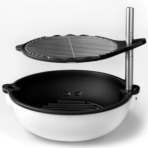 Bola Grill Traveler Portable Charcoal Grill – Small Tabletop BBQ with Adjustable Rotating Grate for Camping, Tailgating, Patio & Backyard Grilling (White)