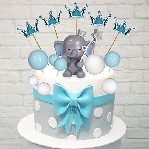 Morofme Blue Elephant Cake Topper With Baby Elephant 14Pcs, Pearl Balls And Crown Cake Picks, Elephant Cake Decoration For Elephant Theme It's A Boy Little Peanut Baby Shower Birthday Party Supplies #TOP3