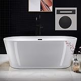 WOODBRIDGE 67' Acrylic Freestanding Bathtub Contemporary Soaking Tub, White Acrylic (Matte Black Drain/Overflow), B0013-MB-Drain &O
