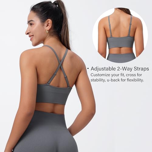 Image of Evercute Women's Sports Bras 3 /4 Pack Adjustable Deep V Neck Bras Wireless Spaghetti Strap Criss Cross Padded Low Support Bra