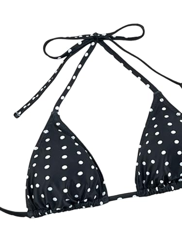 GORGLITTER Damen Bikini Set mit Polka Dots Zweiteiler Triangel Bikini Halterneck High Waist Bikinihose Ohne Bügel Sommer Strandmode Schwarz und Weiß S
