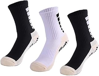 WDEC 3 Pair Men's Anti Slip Football Socks Sports Soccer Tube Socks, Hockey Grip Socks, Anti Blister Cushion Wicking Breathable Non-slip Socks for Basketball Baseball Runing Hiking Trekking