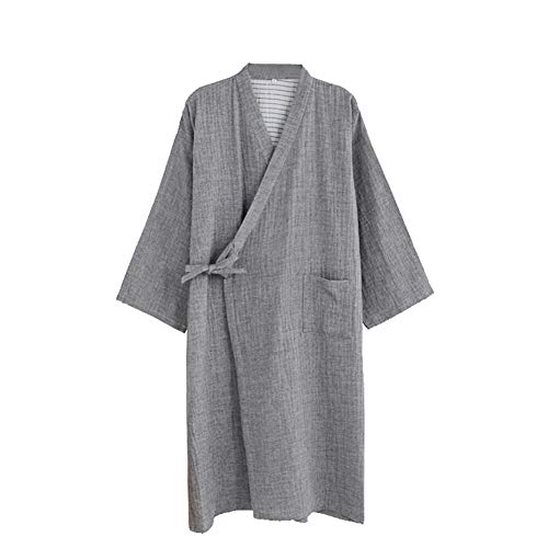 Shanghai Story Men\'s Washed Cotton Kimono Bathrobe Sleepwear Nightwear Yukata Grey L
