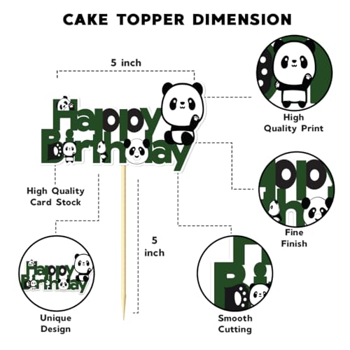 Image of Festiko Panda Theme Birthday Decoration Supplies Combo for Kids - 61 Pcs Cute Panda Party Decor Set with Banner, Swirl Hangings, Cake & Cupcake Toppers, Balloons for Home Birthday Celebration