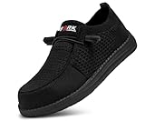 LARNMERN Slip On Steel Toe Shoes Men Loafers Work Safety Lightweight Comfortable Walking Sneakers 5036(12 Men, Basalt Black)
