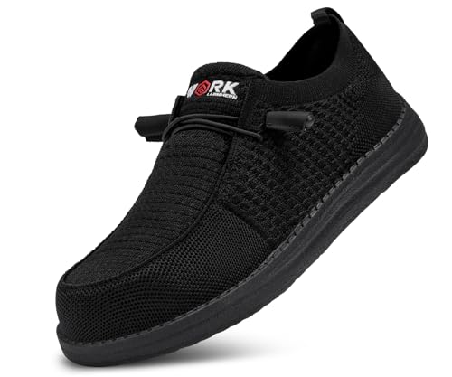 Image of LARNMERN Slip On Steel Toe Shoes Men Loafers Work Safety Lightweight Comfortable Walking Sneakers 5036(10.5 Men, Basalt Black)