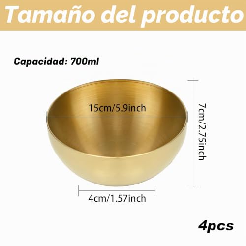 Miniatura 2 de Sxutop 4 Piezas Cuenco Dorado 15 Cm Cuencos Ensalada De Acero Inoxidable Dorado Cuenco Ramen Coreano Cuencos De Cocina Dorados Para Ensalada Sopa Arroz Fideos Ramen Fruta 15 X 7 Cm