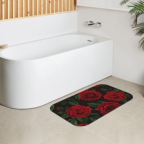 Tapis de bain séchage rapide à motif rose rouge absorbant