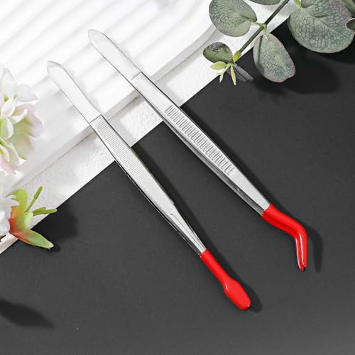 2 Stück Edelstahl Pinzetten Präzisionspinzette Lange Pinzette Hobby Bastelpinzetten Mit Gummispitzen Flacher Spitze Mit Gummispitzen Und Pvc Für Labor Schmuck Diy Herstellung Briefmarken