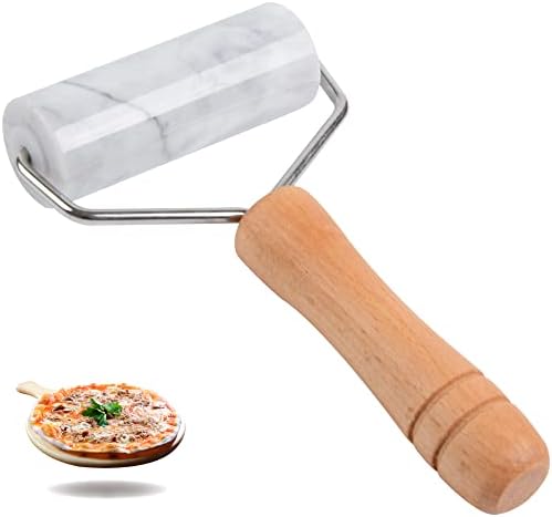 Tianman Small Marble Rolling Pin Pizza Roller, Marble Dough Roller Non-Stick T-Type, For Cake Baking Tortilla Fudge Pizza Cookies and Other Kitchen Baking Cooking (White).