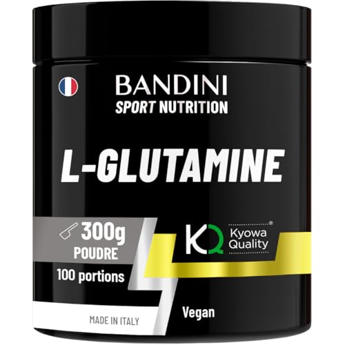 Bandini® L-Glutamine Kyowa® Pure Quality - L Glutamine Poudre 300g - Acide Aminé pour Exercices Haute Intensité et Récupération après l'Entrainement - Renforce la Musculation - Glutammine Powder Vegan