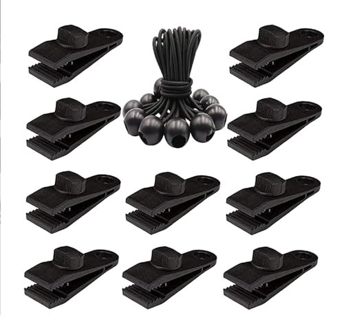 10PCS Heavy Duty Outdoor Camping Tarp Clips with 10PCS Elastic Rope, Tent Clips, Tarp Clamps for Awnings Caravan Car Truck Swimming Pool Boat