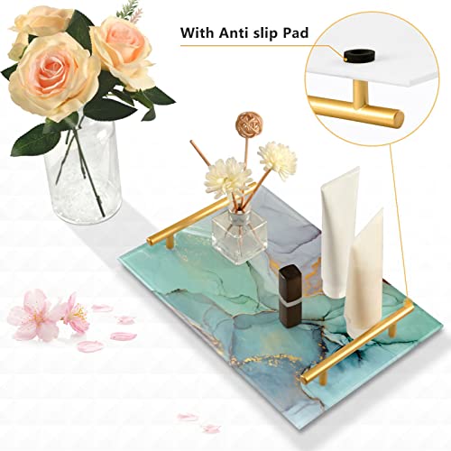 Vanity Tray Teal Turquoise Marble Pattern Decorative Tray Bathroom Countertop Acrylic Jewelry Perfume Dresser Trays Handle For Bedroom Kitchen #TOP1