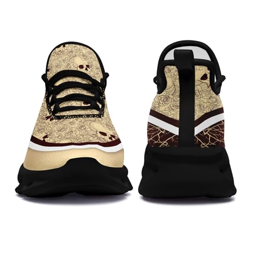Men's Road Runnig Shoes Non-Slip Lightweight Fashion Skull Rose Walking Sneaker Athletic Cool Cushioned Sport Shoes for Women3
