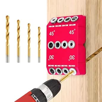 Drill Guide 30 45 90 Degree With 4 Bits – Aluminum Alloy Angle Jig For Cable Railings & Woodworking
