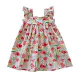 Genérico Vestido Todo-Mangas Volantes Impreso Danza Ropa Vestido Princesa Flores Coloridas Impreso Tirantes Vacaciones Edad 12M-8Y Traje Estivale, rosa fuerte, 5-6 Años