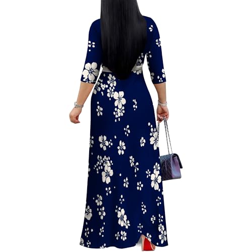 Image of PinkPatty Plus Size Maxi Dresses for Women Casual Flowy Long Dress 3 /4 Sleeve V Neck Wrap Dress with Belt