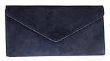 Girly Handbags Womens Italian Suede Leather Envelope Clutch Bag Navy