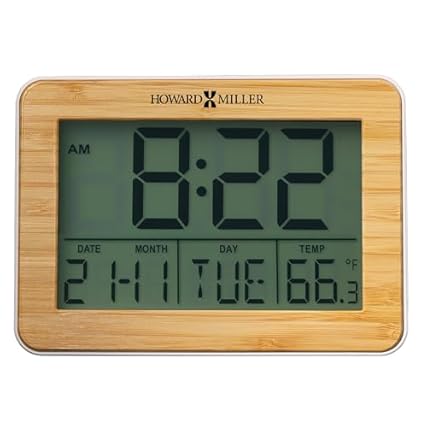 Howard Miller Bamboo Frame Alarm Clock, Battery Operated White LCD Illuminated Screen All in One photo Howard Miller Bamboo Frame Alarm Clock, Battery Operated White LCD Illuminated Screen All in One