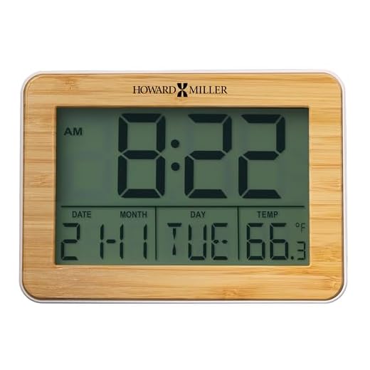 Howard Miller Bamboo Frame Alarm Clock, Battery Operated White LCD Illuminated Screen All-in-One Display Foldable Stand, Sturdy Wooden Material Best Alarm Clock for Home Decor & Office