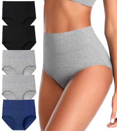 Image of ASIMOON Tummy Control High Waisted Underwear for Women Cotton Plus Size Full Coverage Panties Ladies Briefs
