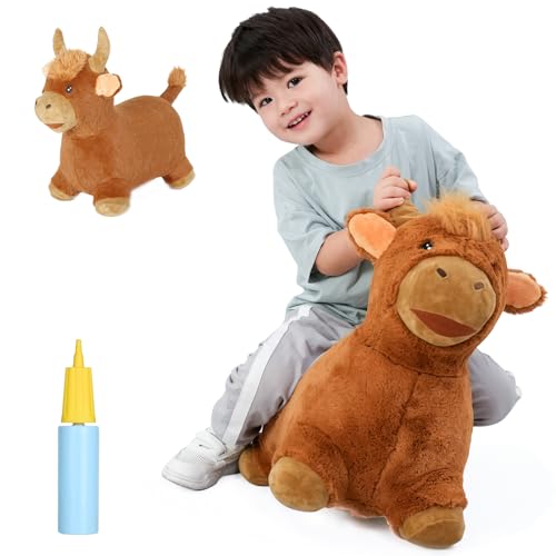 INPANY Bouncy Bull Hopping Toys - Toddler Brown Plush Cow Hopper, Kids Inflatable Farm Animal Hopper Horse, Outdoor Indoor Ride on Rubber Bouncer, Toys for 2 3 4 Year Old Boy Girl Birthday Gifts by INPANY - Used condition - US$18.86