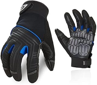 Vgo... 1 Pair Cowhide Leather Medium Duty Mechanic Work Gloves, Anti-Vibration, Anti-Abrasion, Safety Gloves (Size M, Black+Blue, CA9729HL)
