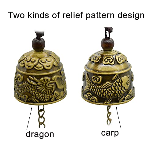Pinenjoy 3Pcs Vintage Dragon Bell Bronze Fish Carved Feng Shui Bell Metal Hanging Temple Bell For Good Luck Bless Diy Wind Chime For Home Garden Eave Door Decoration #TOP3
