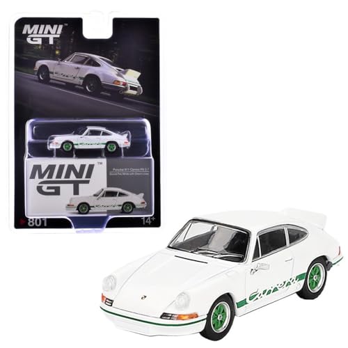 Diecast Model Car Compatible with Mini GT 1:64 Porsche 911 Carrera RS 2.7 Grand Prix White with Green Livery Limited Edition MGT00801